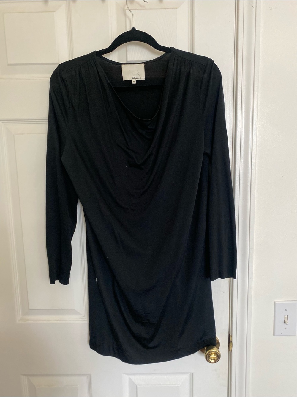 3.1 Phillip Lim Black Long-Sleeve Draped Cowl Neck Dress